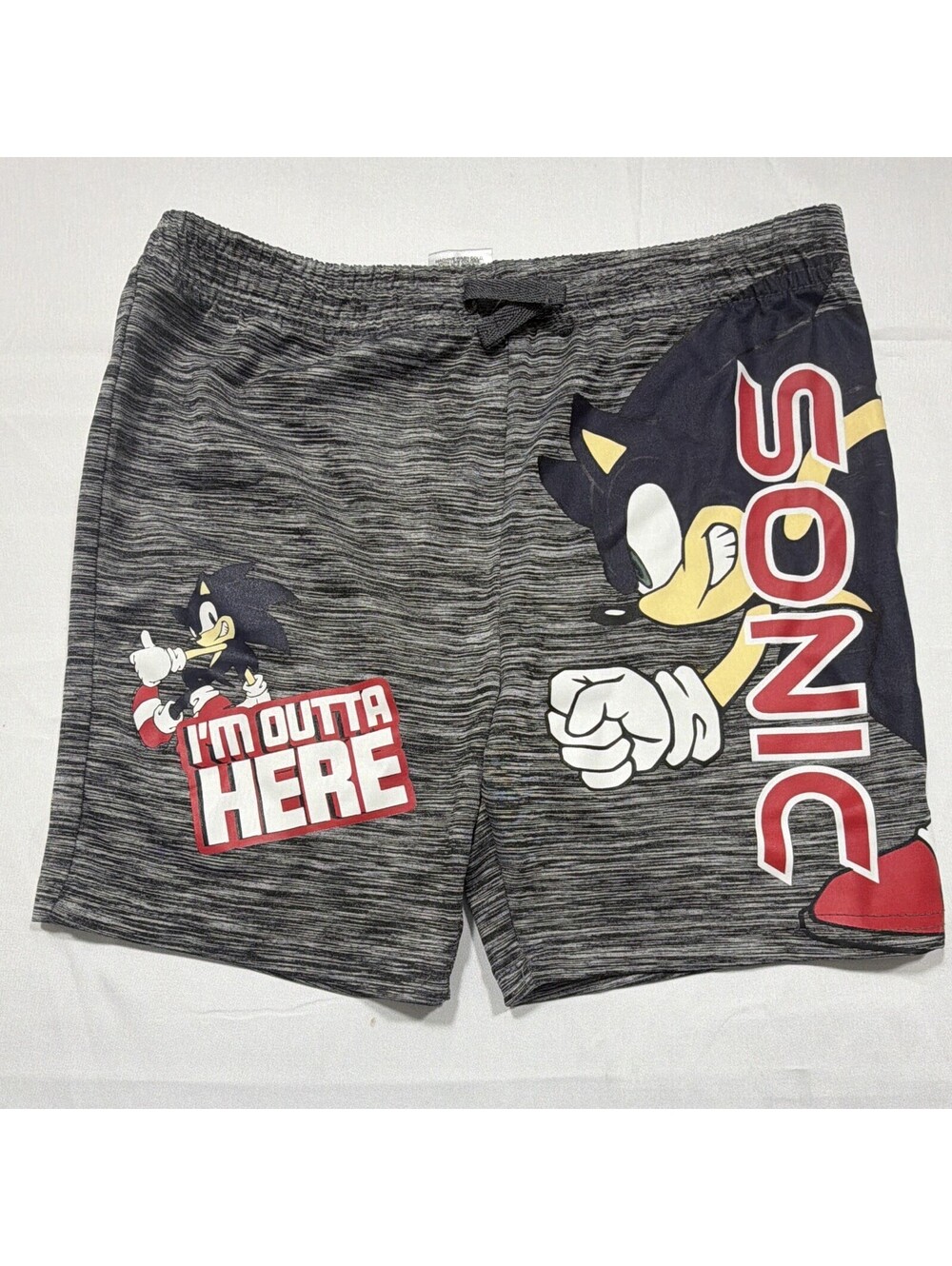 Sonic the Hedgehog Boys Size 6 Gray Athletic Shorts Drawstring Graphic 4"